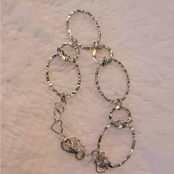 Sale 925 Gold over Silver Hammered Link Bracelet - Picture 2 of 11